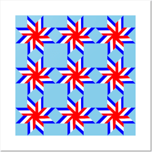 A Red White and Blue Liberty Star Patchwork Pattern Posters and Art